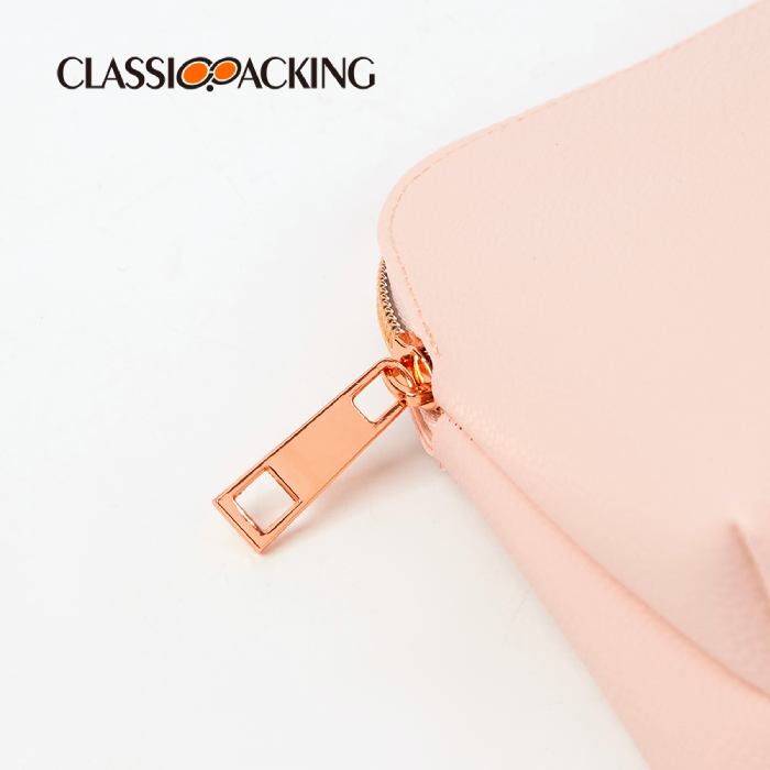 light pink cosmetic bag zipper detail